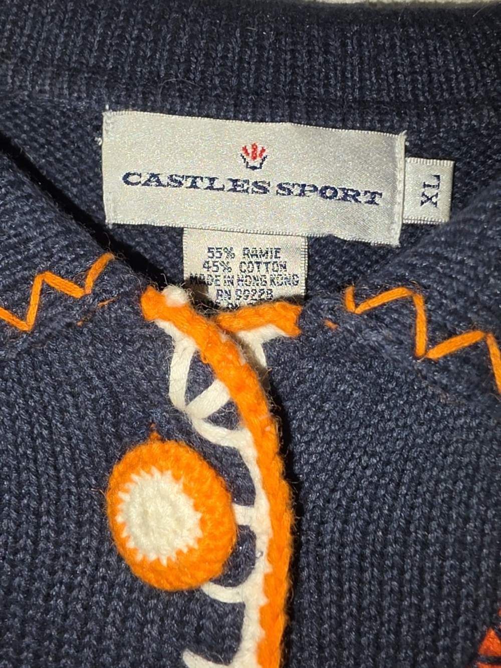 Womens Navy Sweater with Orange Trim